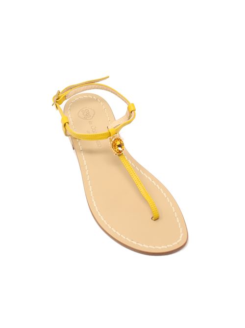 Flat yellow sandals with jewel Da Costanzo | BIGSTONEJEWELGIALLO